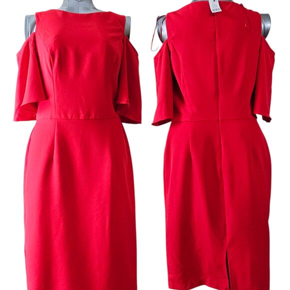 NWT Long Tall Sally Red Cold Shoulder Shift Dress Women’s Size 10 US - Picture 2 of 7